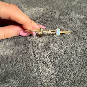 Kendra Scott Gold Tone Double Stone Open Cuff with Opalescent and Green Gems